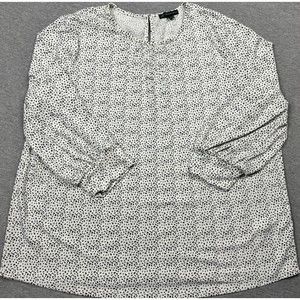 Adrianna Papell Top Womens Large White With Black Birdseye Spot Pullover Button